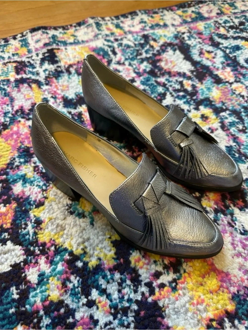Marc Fisher Phylicia Vegan Pebble Leather Tassel Heeled Loafer New Womens 7